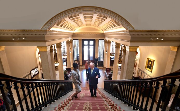 View from stairs of main Clubhouse entrance hall