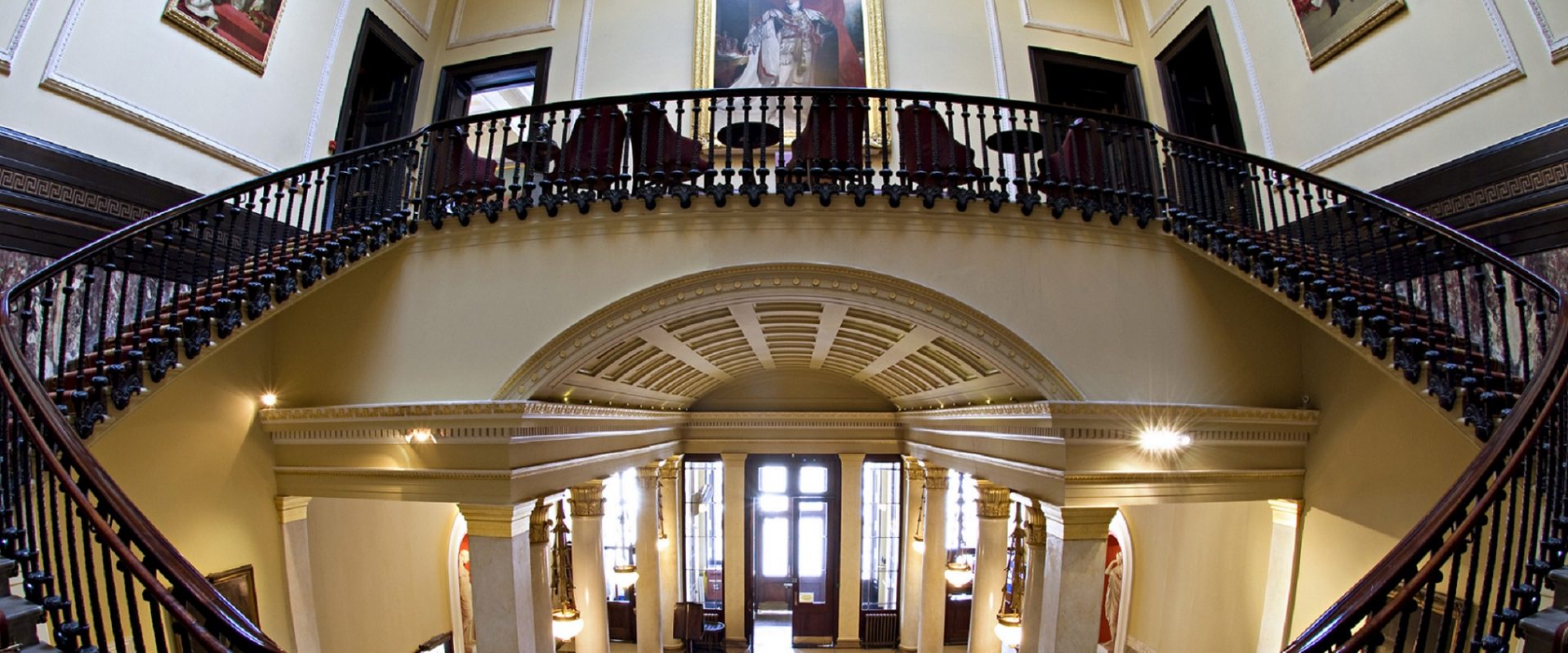 View from stairs of entrance hall to Club building