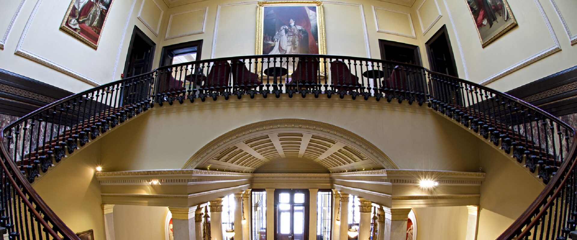 View from stairs of entrance hall to Club building